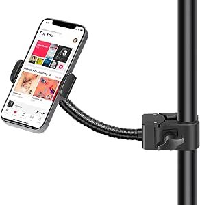 InnoGear flexible phone holder clamped to a microphone stand.