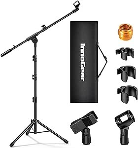 InnoGear TS186 tripod boom microphone stand for an overhead smartphone piano camera.
